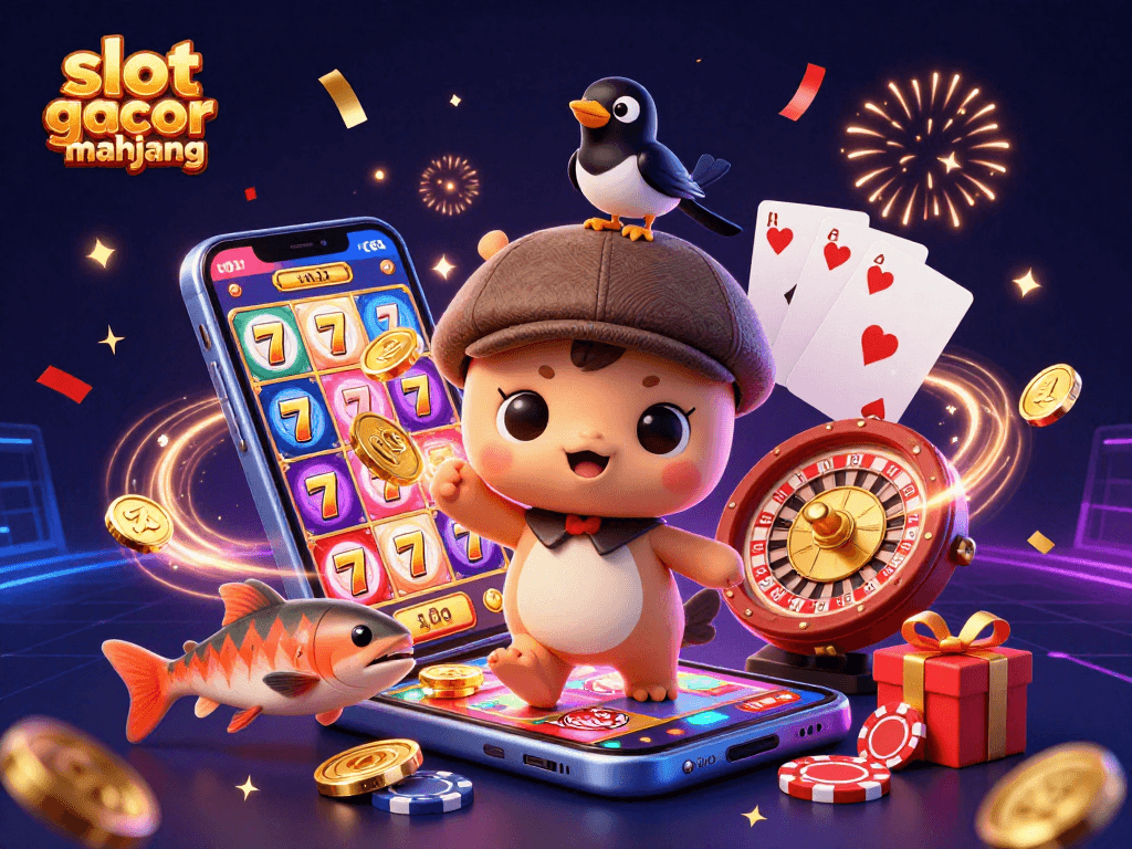 Play and win big with slot gacor mahjong's vibrant 3D casino scene featuring iconic characters and exciting game elements.