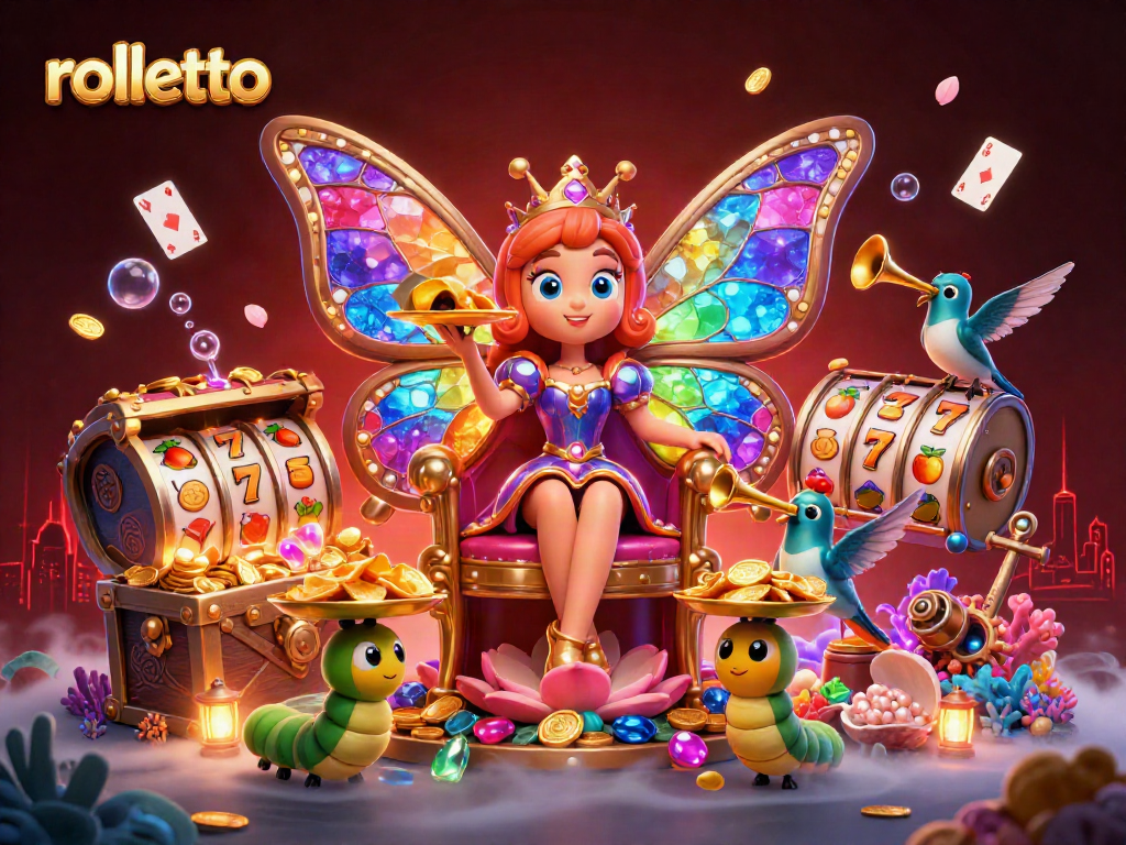 Play exciting slot games at Rolletto, featuring vibrant characters and thrilling action in a 3D casino world.