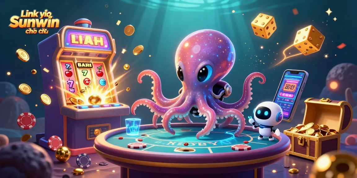 Engage in thrilling games with Link vào Sunwin chính thức, featuring an alien octopus at a holographic table.