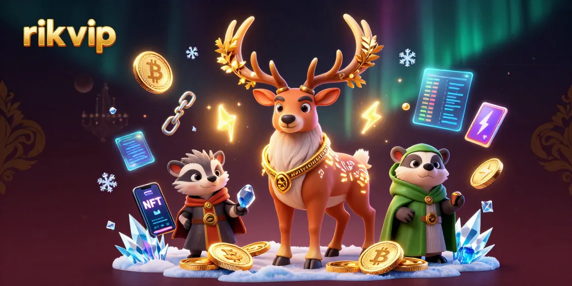 Spin to win with rik vip in a vibrant 3D casino illustration showcasing Celtic druid and crypto elements.