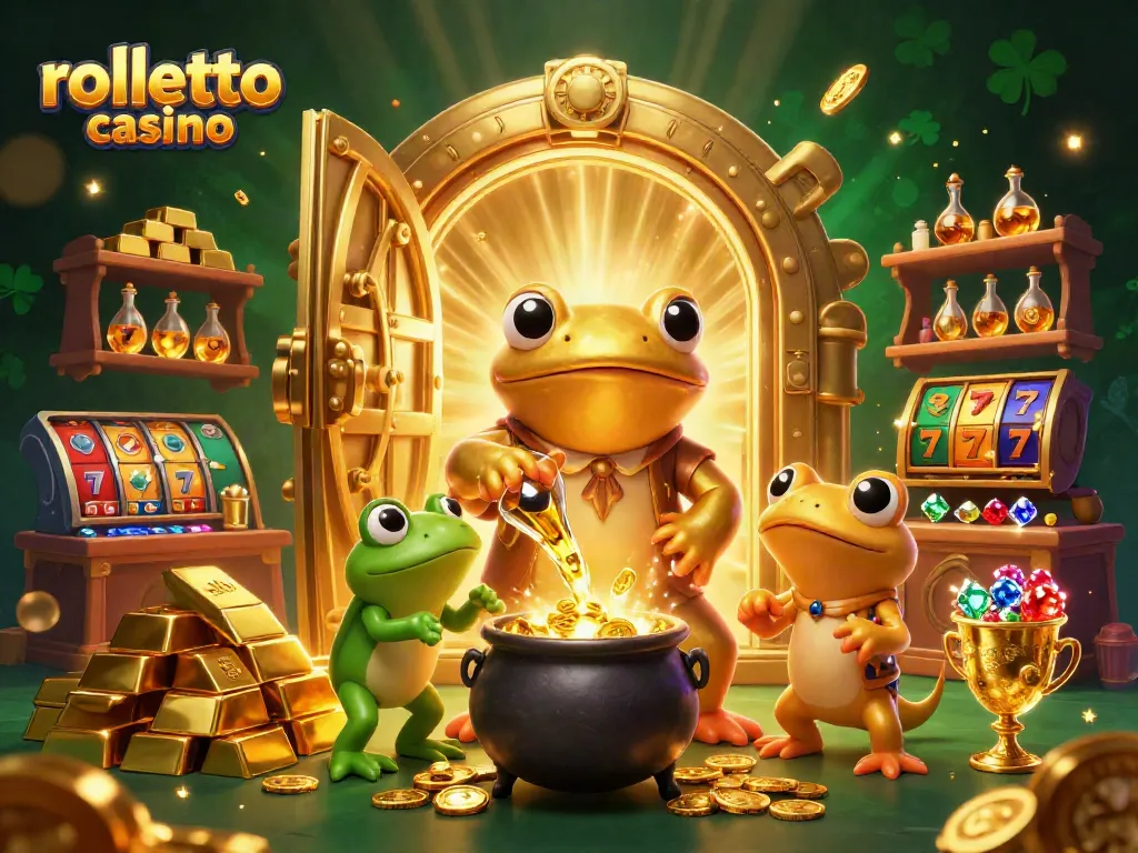 Experience rolletto casino magic as the alchemist creates gold amidst slot reels and treasures.