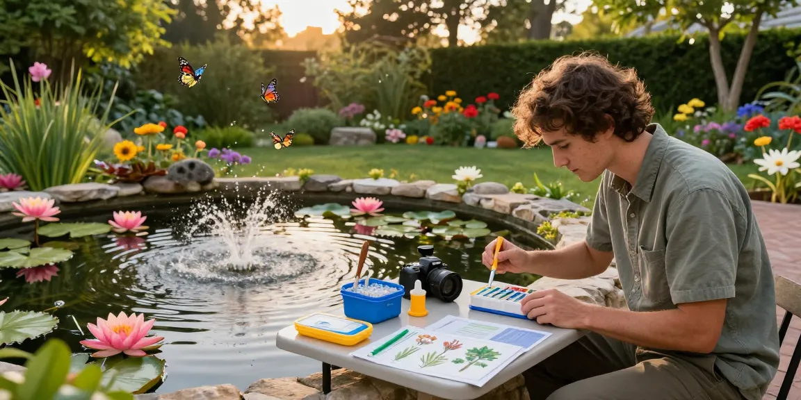 Pond expert near me maintaining a serene backyard pond surrounded by water lilies and natural greenery.
