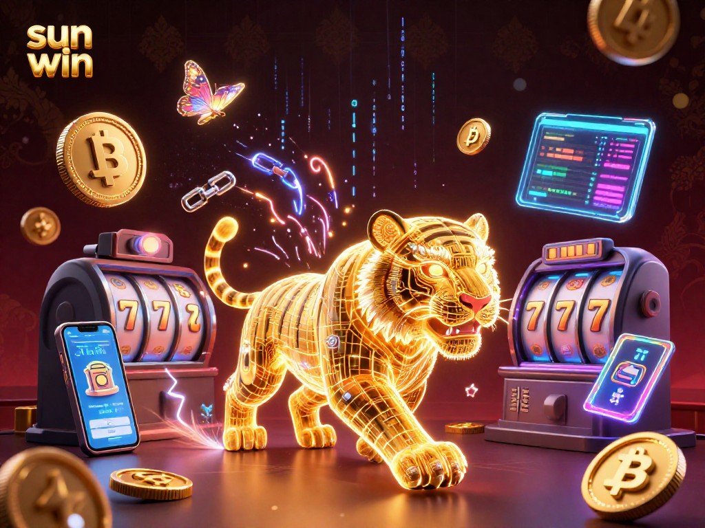 Experience thrilling sun win casino action with a neon tiger and dynamic slot elements.