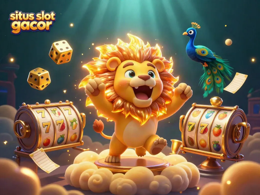 Experience situs slot gacor with a stunning 3D depiction of a sun lion and lucky symbols.