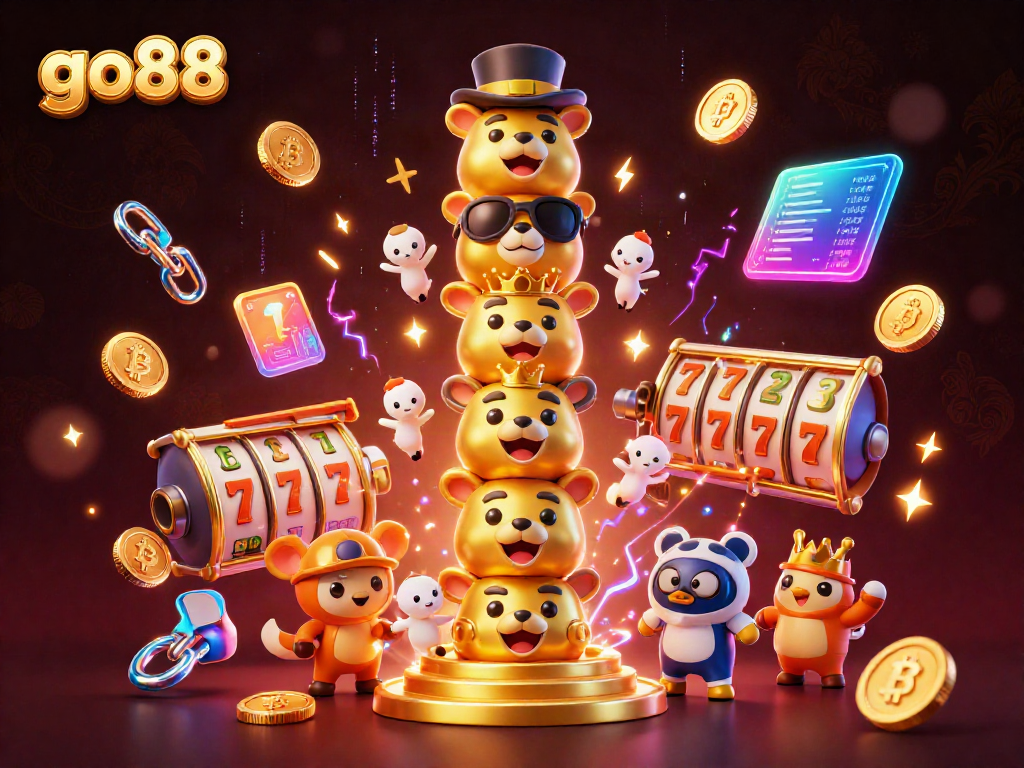 Experience the vibrant world of go88, with dynamic gaming elements and a golden totem celebrating luck and fortune.
