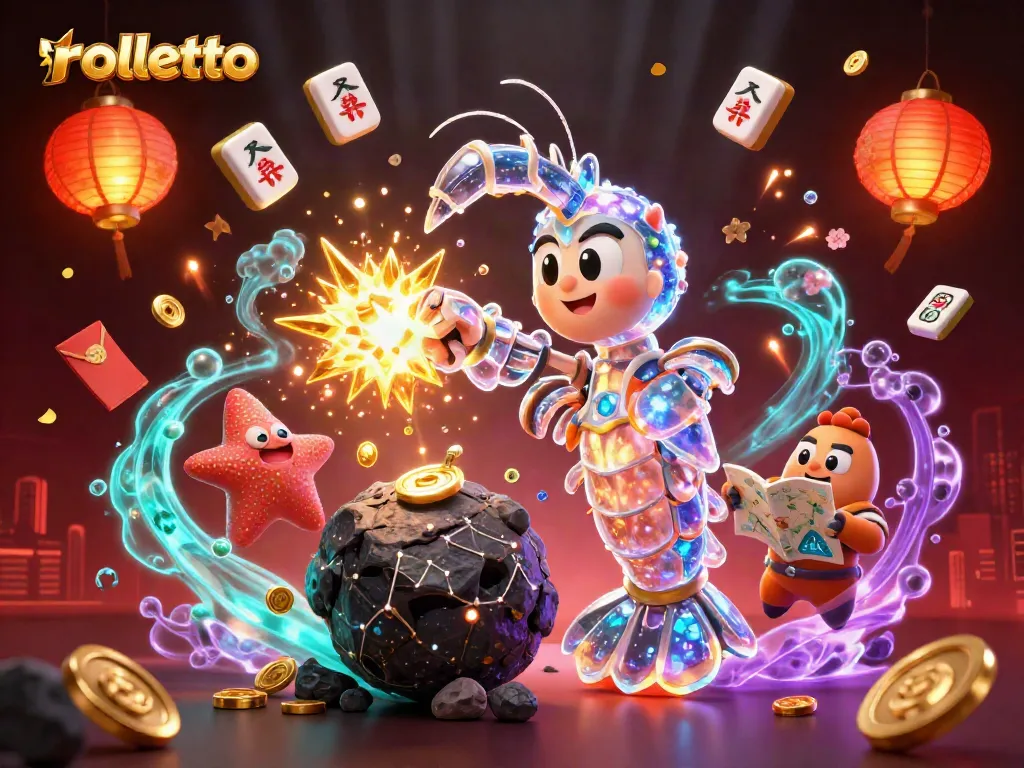 Experience rolletto's vibrant casino world with a galactic samurai amidst gold coins and lively game elements.