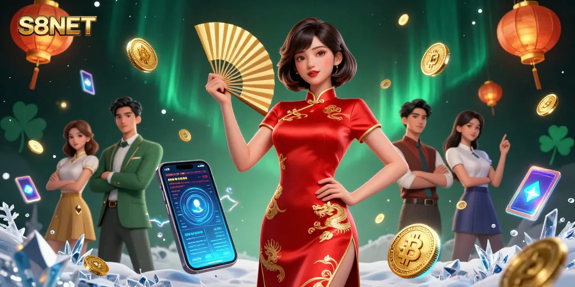 S8NET gamblers enjoy a vibrant casino scene filled with light, coins, and excitement while playing