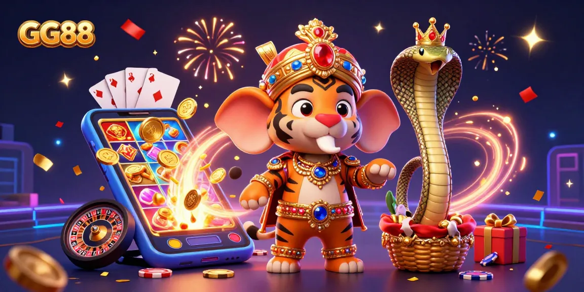 Experience thrilling gaming at GG88 with vibrant 3D characters and dynamic casino elements.