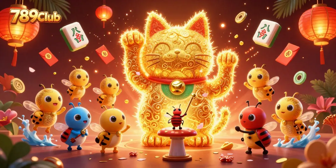 Experience the excitement of 789Club with a dynamic 3D illustration featuring a lucky cat and vibrant casino elements.